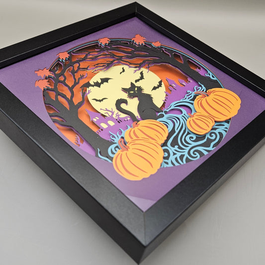 Spooky Cat & Pumpkin Patch Shadowbox