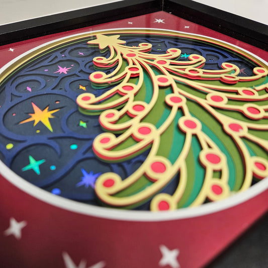 Christmas Tree with Swirly Stars Shadowbox