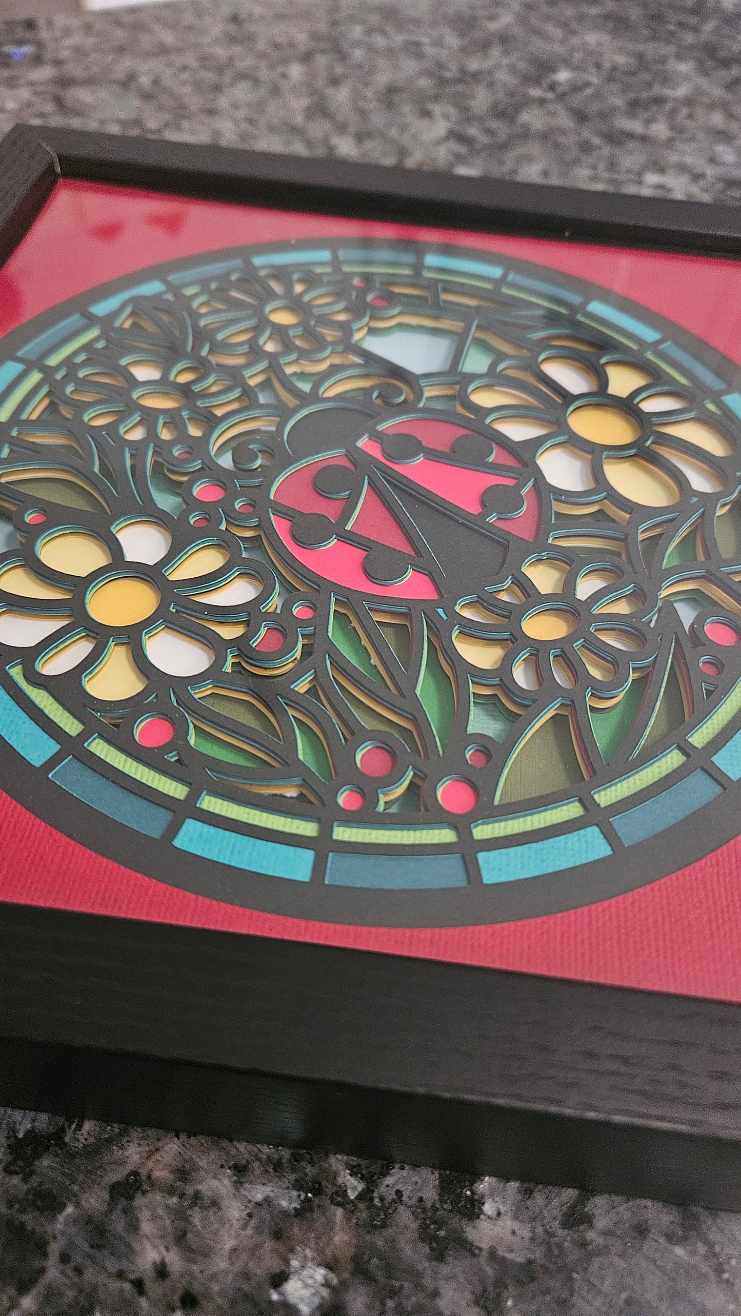 Ladybug Stained Glass Shadowbox