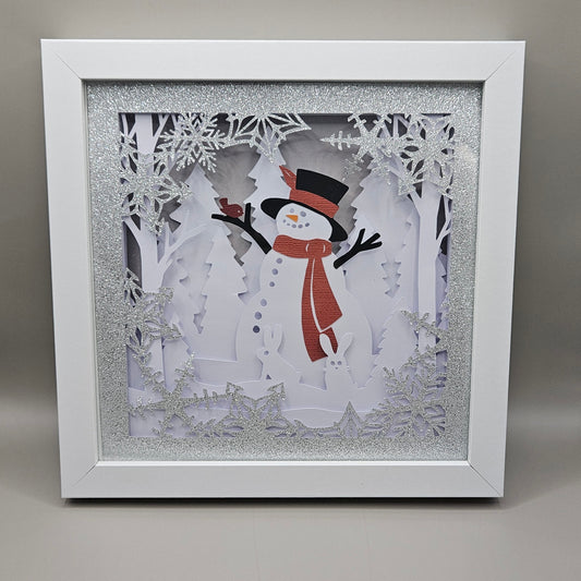 Snowman in the Forest - snow scene Shadowbox