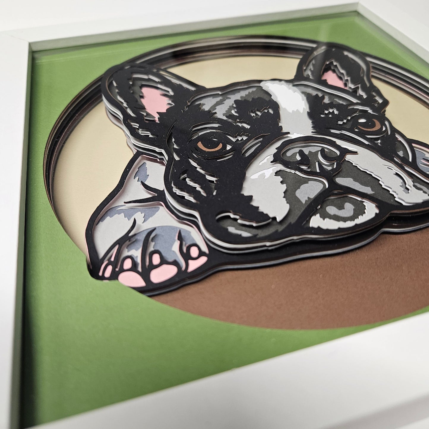 Frenchie with Head Down (black/white/gray) Shadowbox