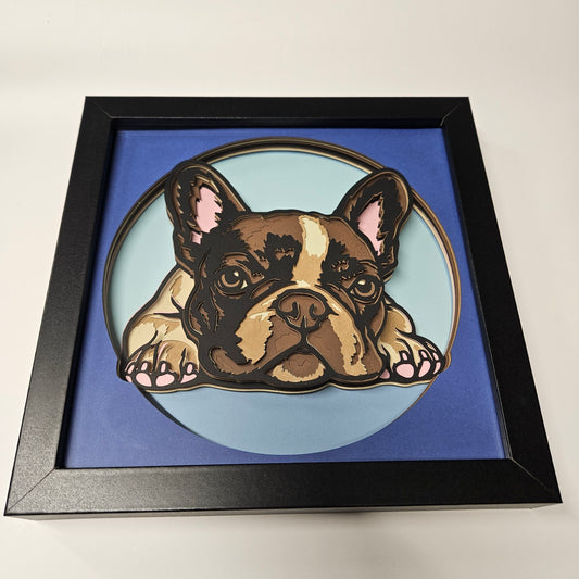 Frenchie with Head Down (browns) Shadowbox