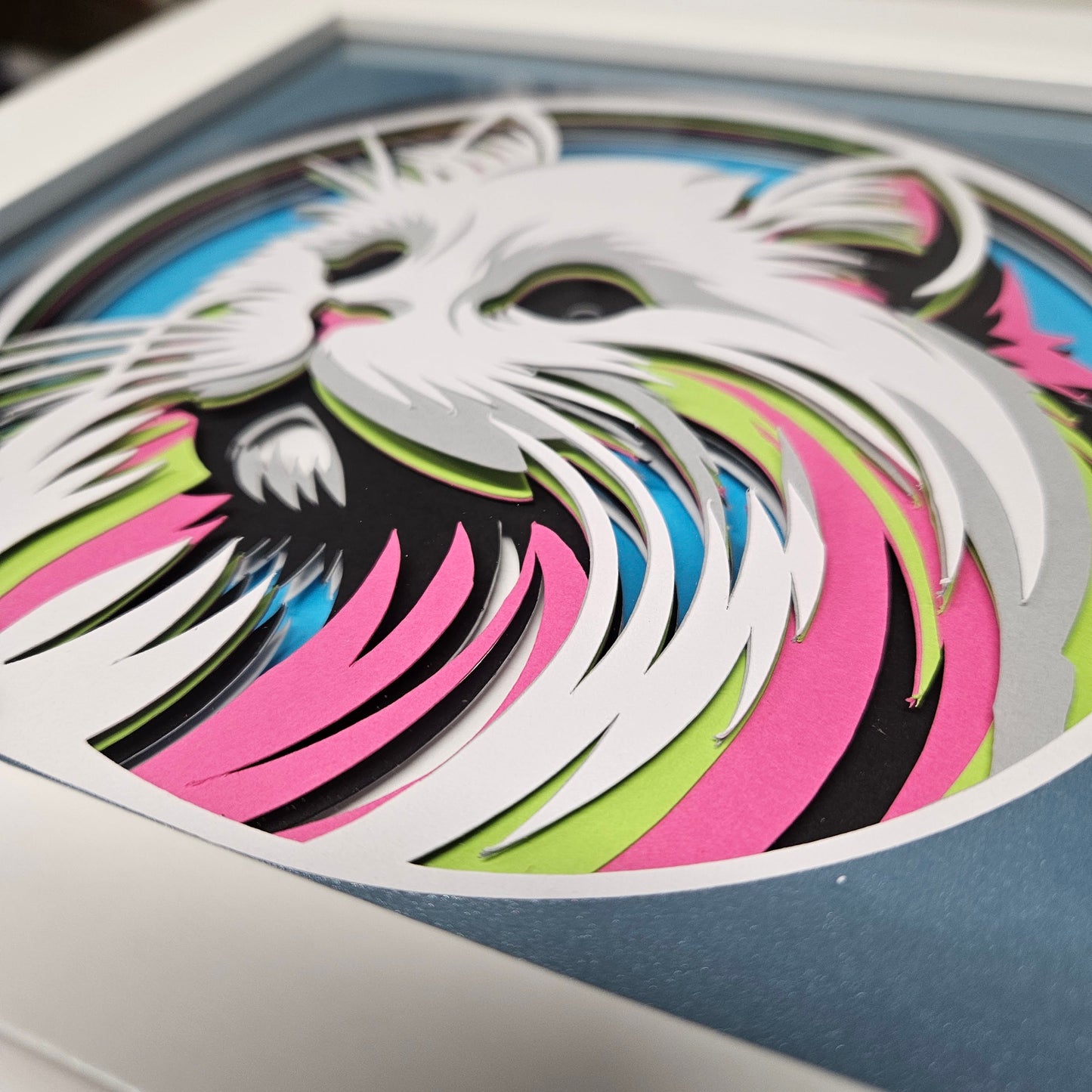 White Cat with Colorful Profile Shadowbox