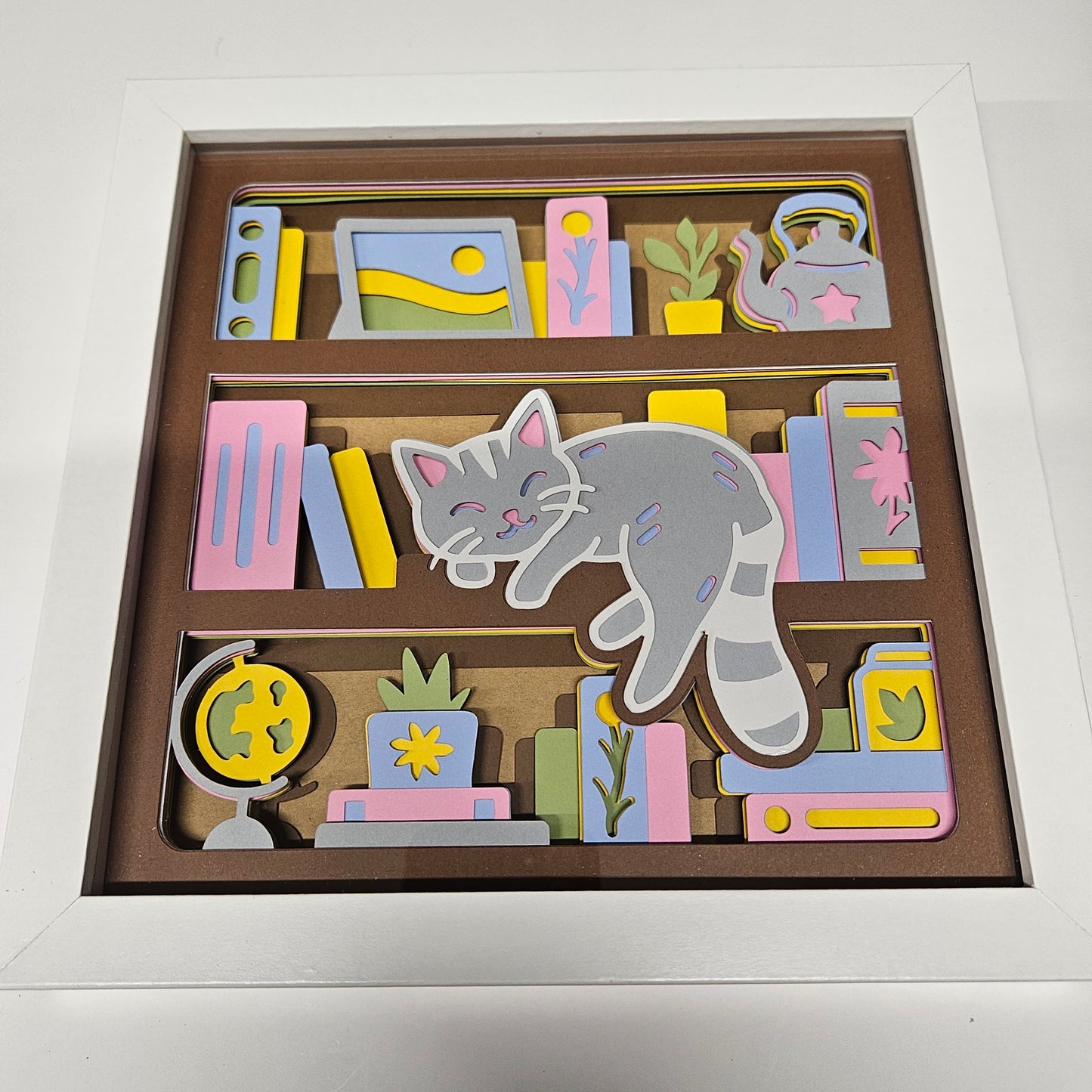 Sleepy Cat in Books Shadowbox
