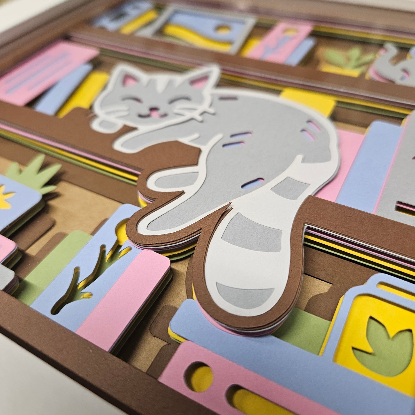 Sleepy Cat in Books Shadowbox