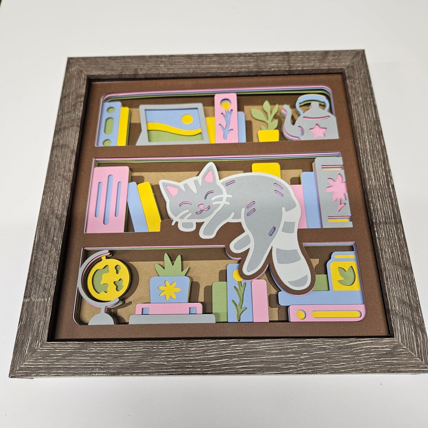 Sleepy Cat in Books Shadowbox