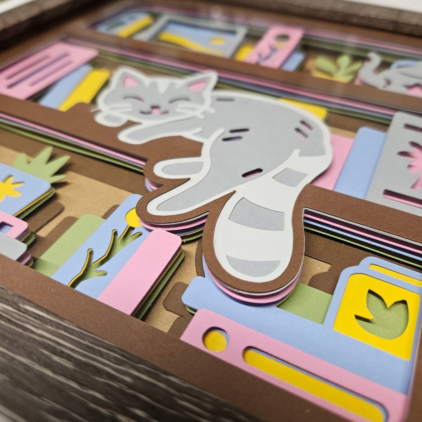 Sleepy Cat in Books Shadowbox