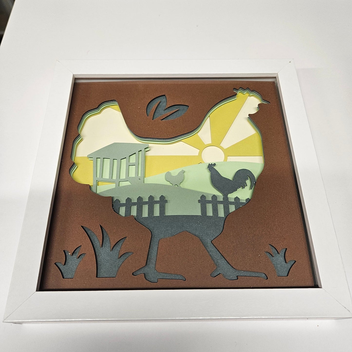 Farm Scene with Chicken Shadowbox