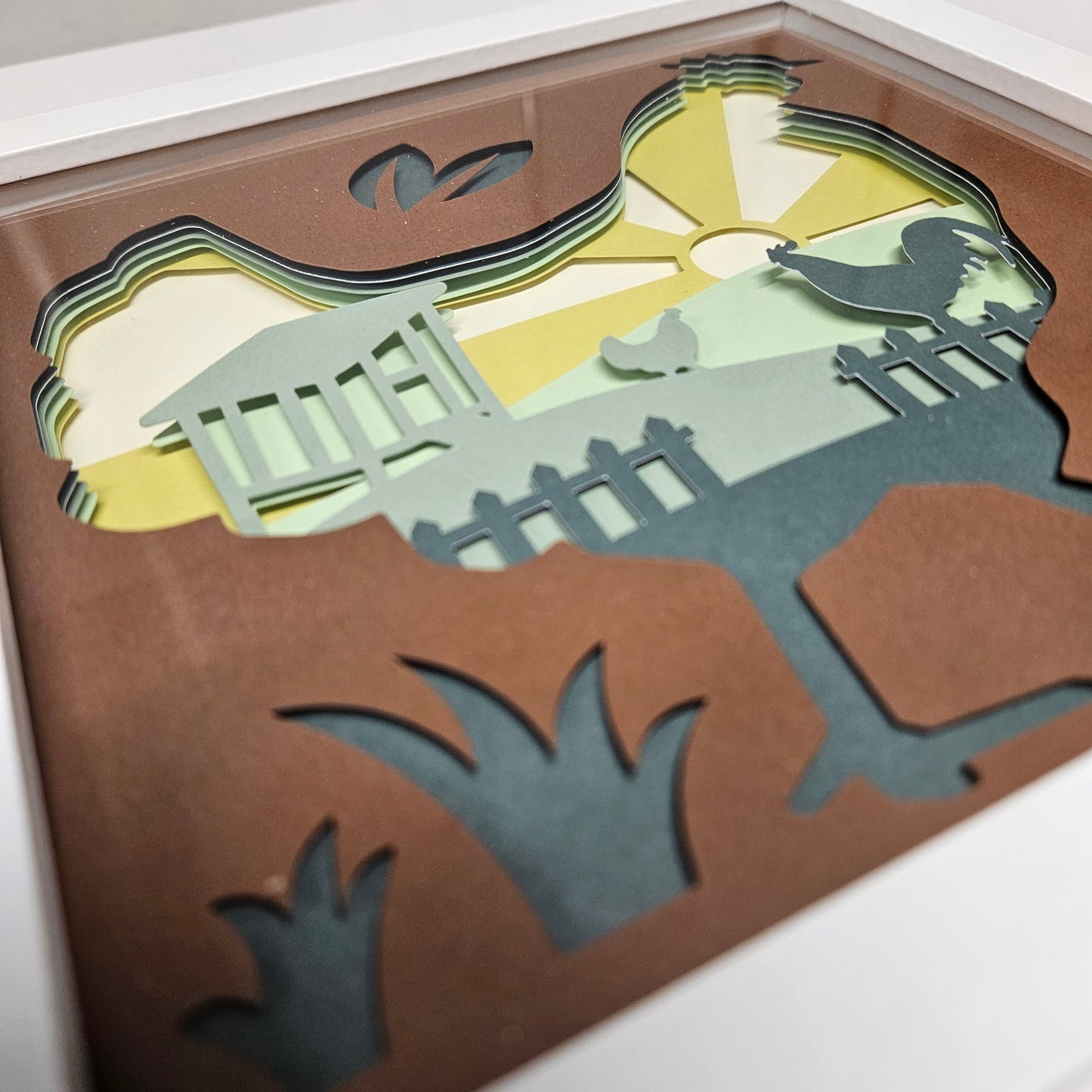 Farm Scene with Chicken Shadowbox