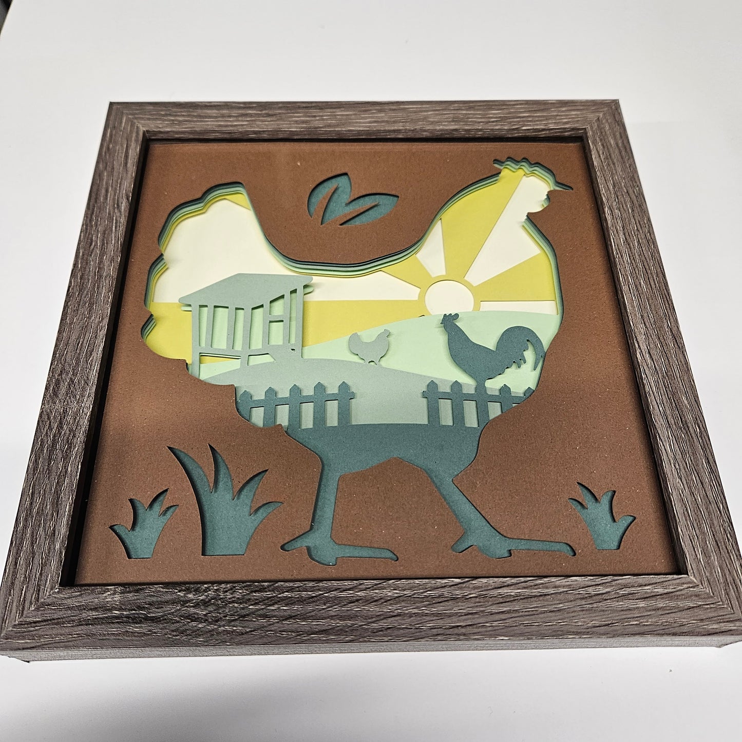 Farm Scene with Chicken Shadowbox
