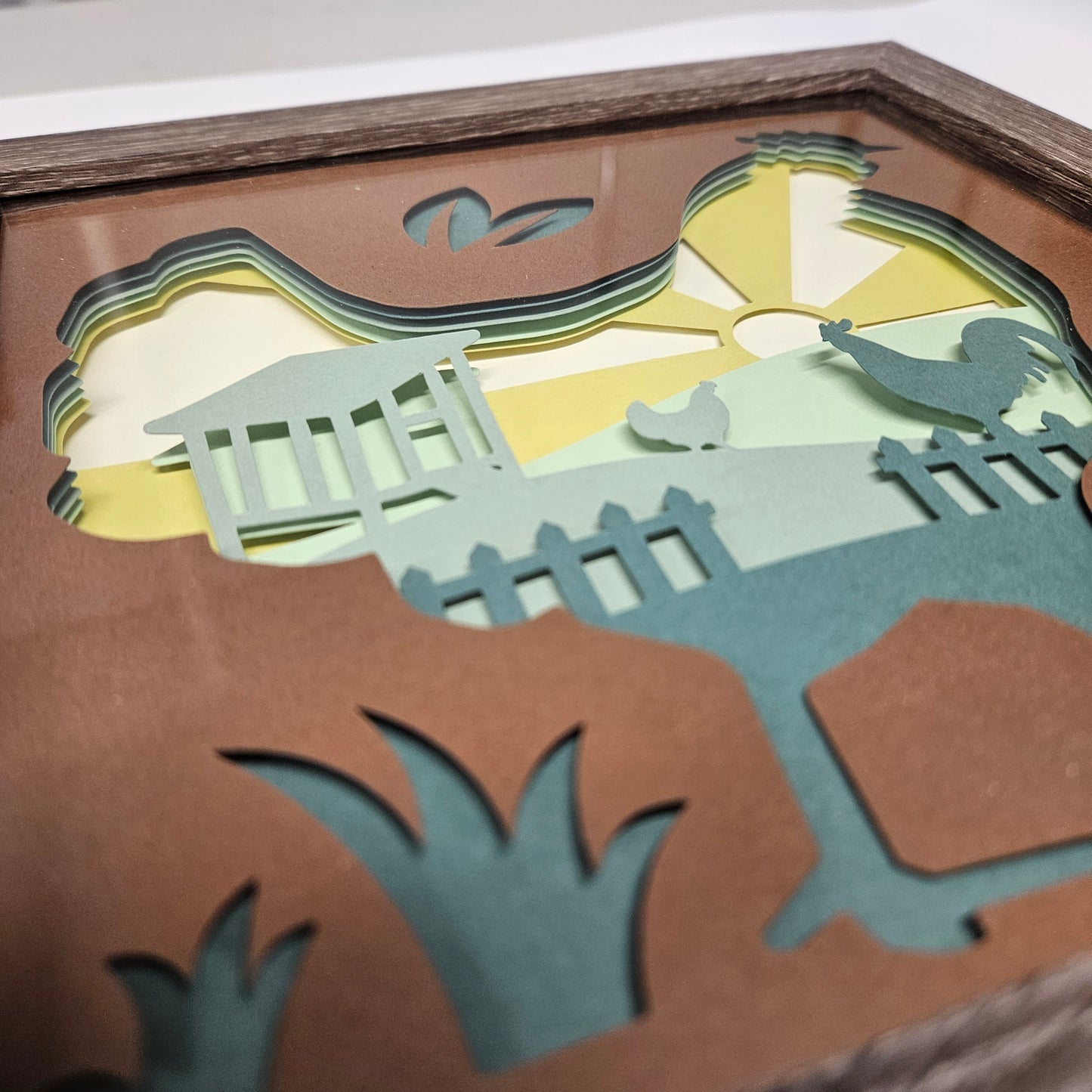 Farm Scene with Chicken Shadowbox