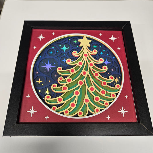 Christmas Tree with Swirly Stars Shadowbox