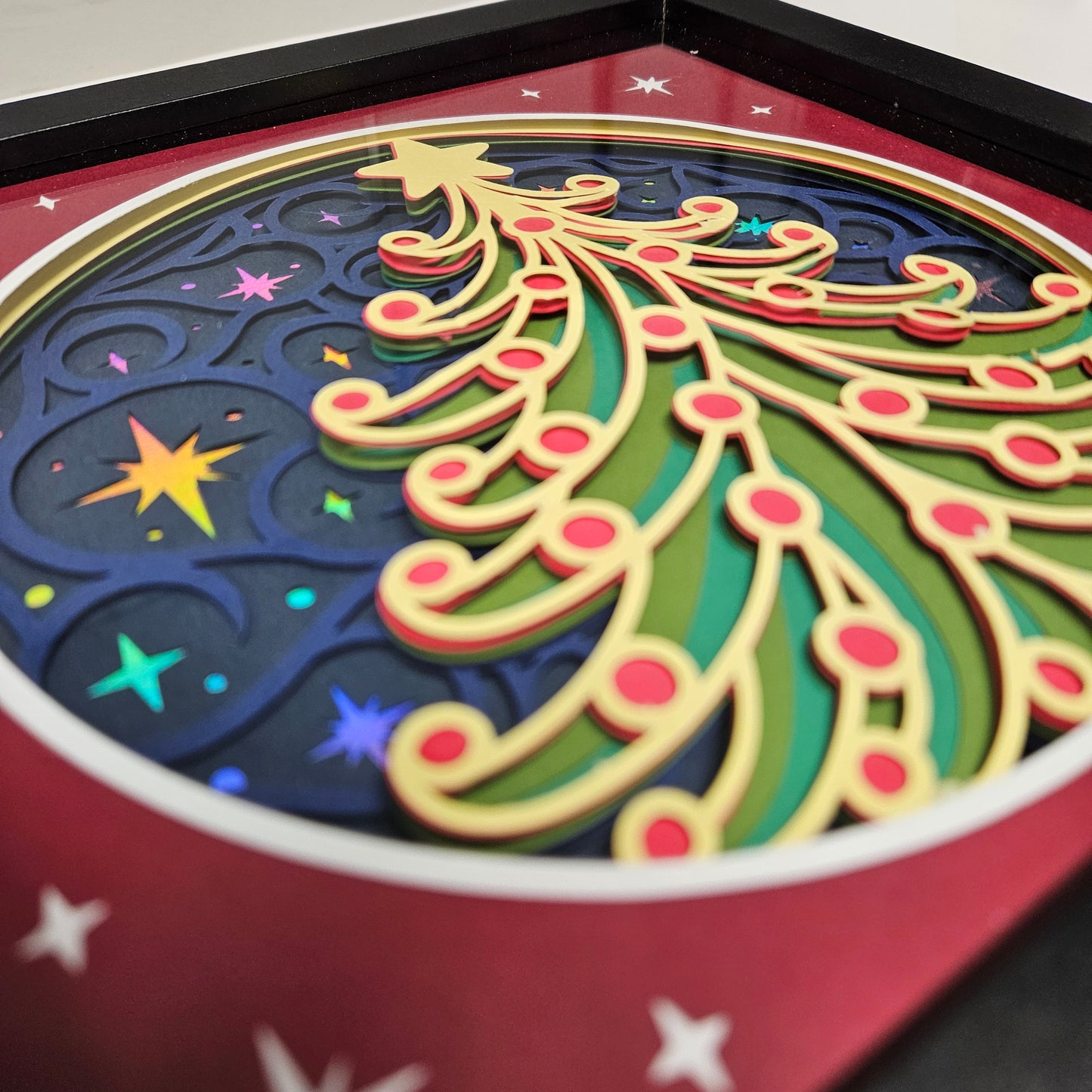 Christmas Tree with Swirly Stars Shadowbox