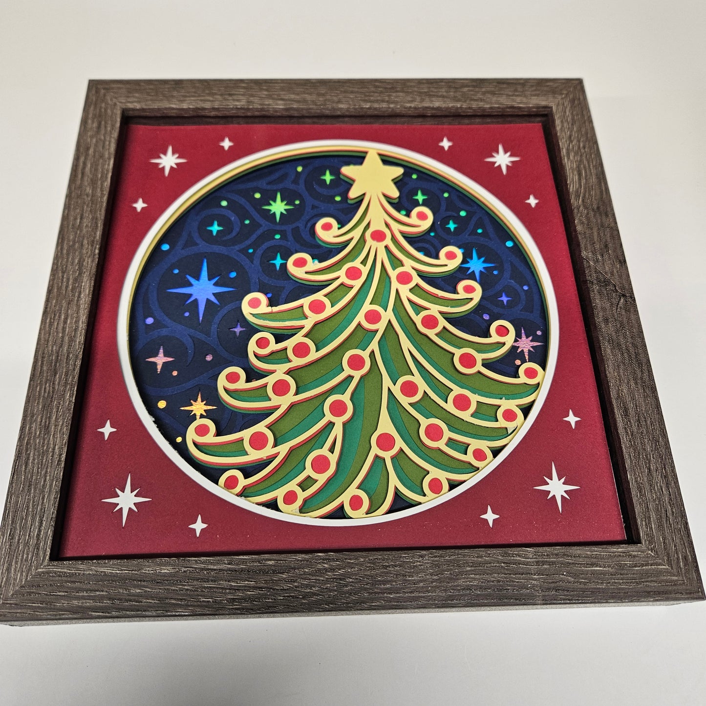 Christmas Tree with Swirly Stars Shadowbox
