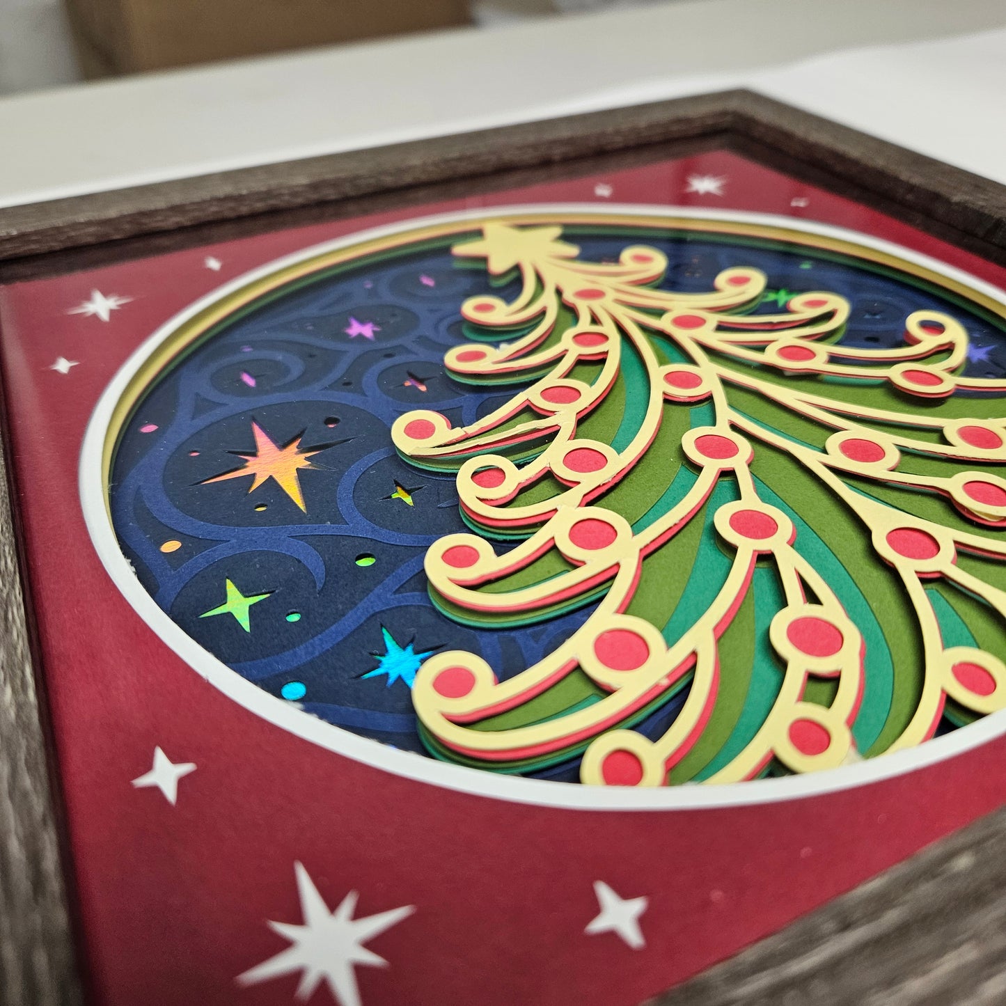 Christmas Tree with Swirly Stars Shadowbox