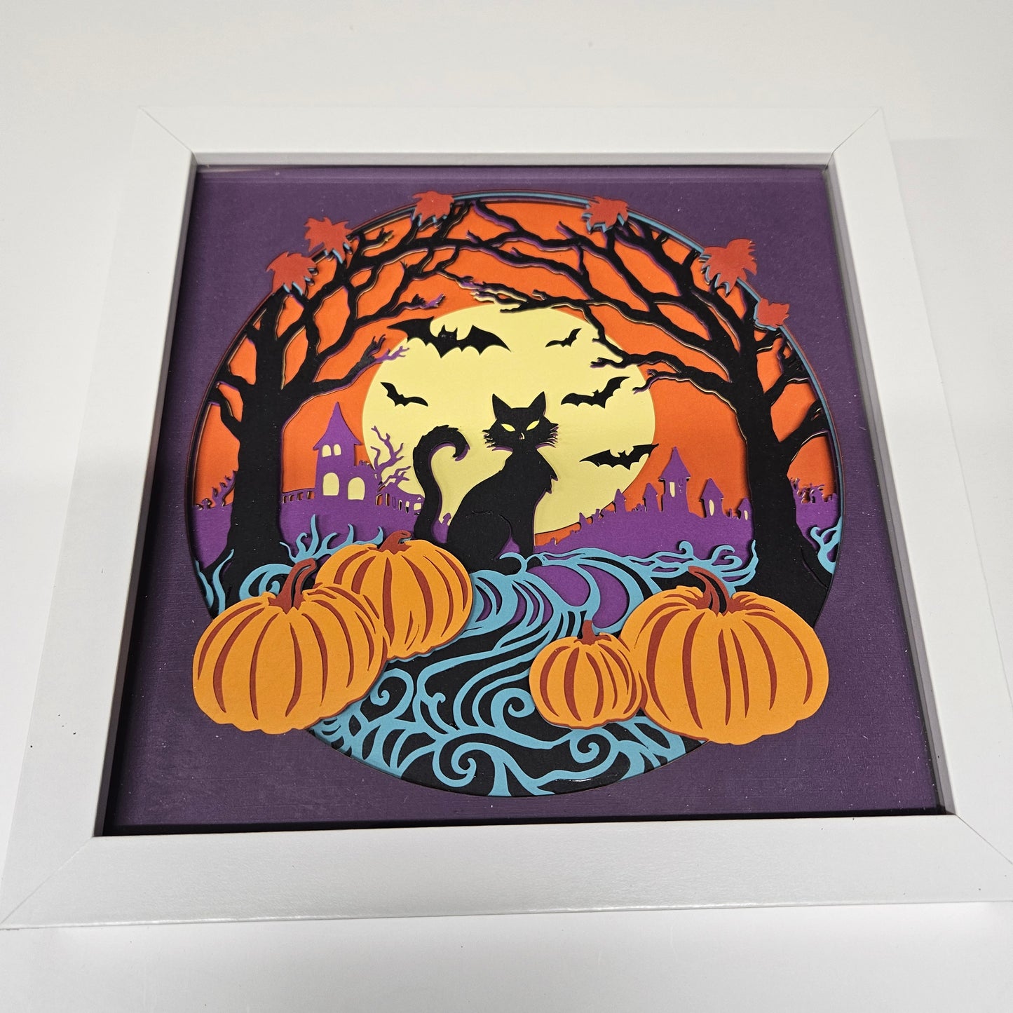 Spooky Cat & Pumpkin Patch Shadowbox
