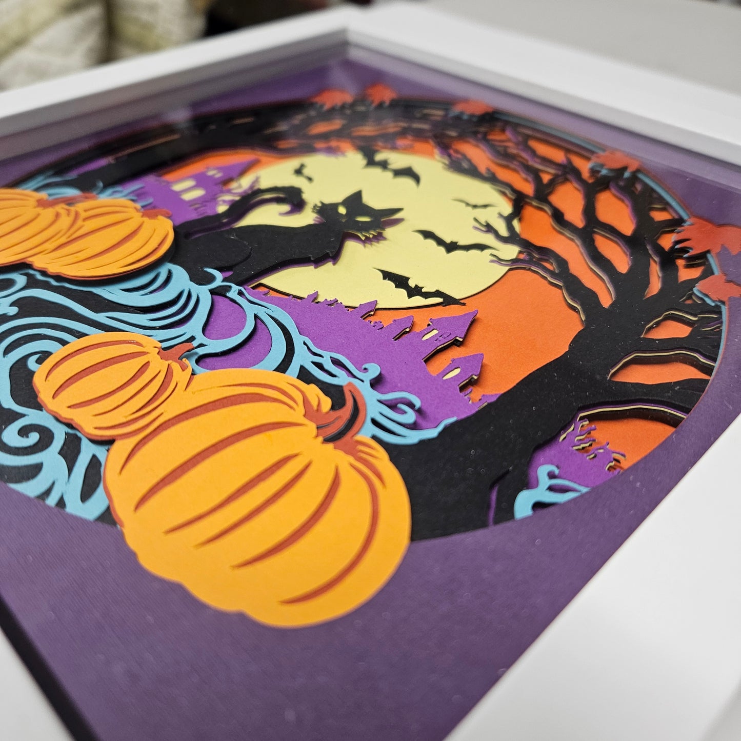 Spooky Cat & Pumpkin Patch Shadowbox