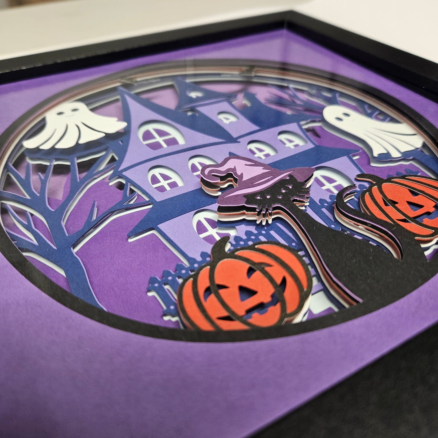 Spooky Cat & Haunted House Shadowbox