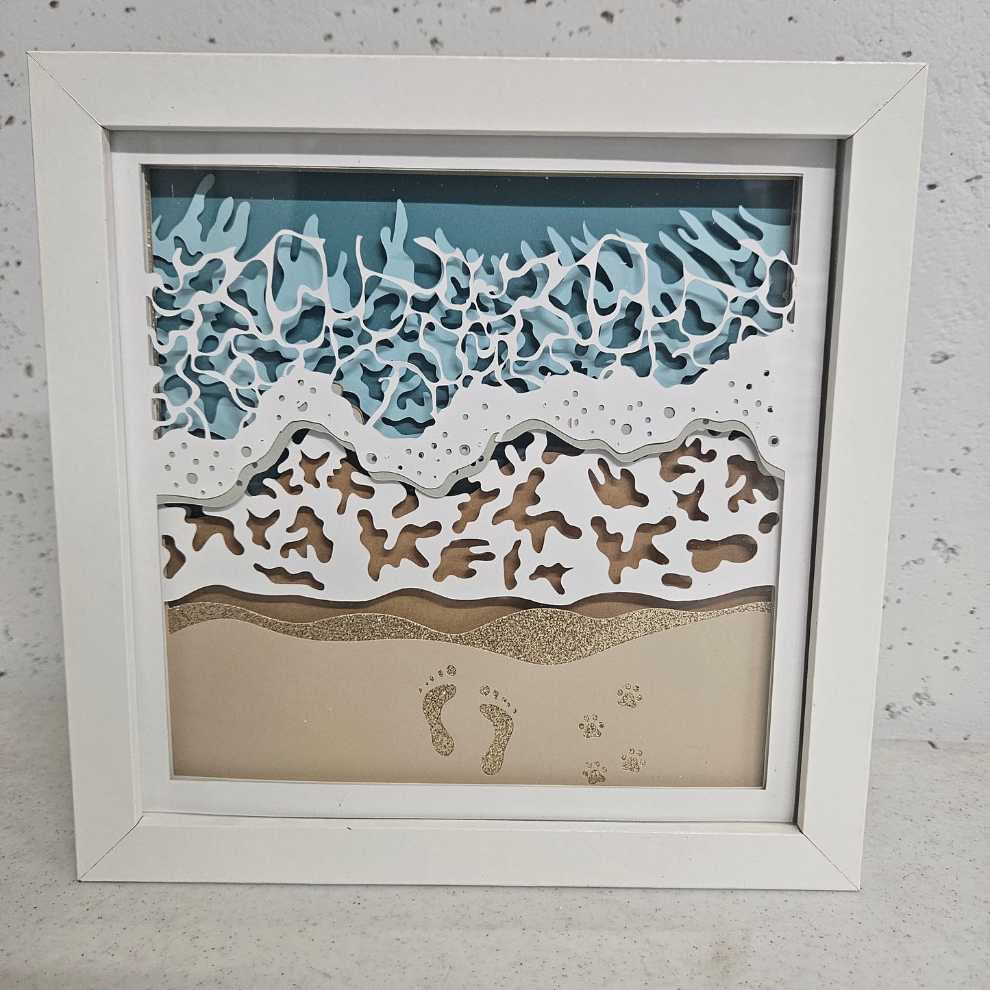 Footprints (human & dog) in the Sand Shadowbox