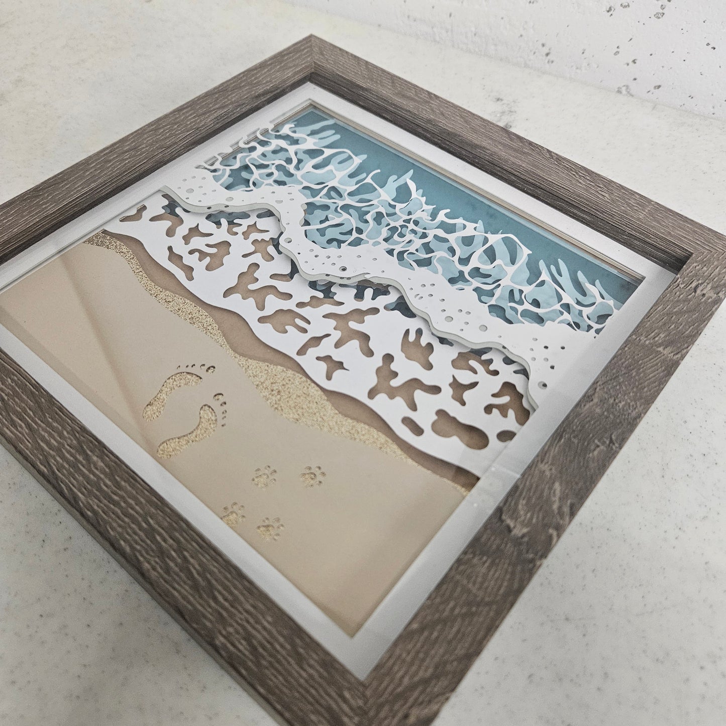 Footprints (human & dog) in the Sand Shadowbox