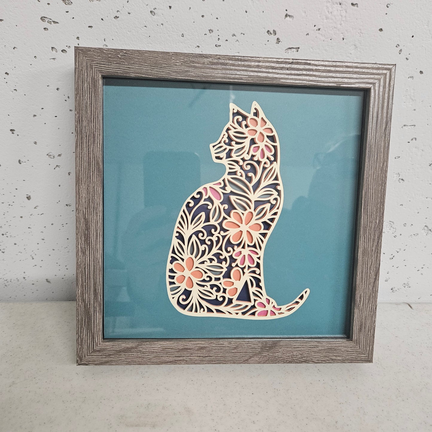 Cat with Flowers Mandala Shadowbox