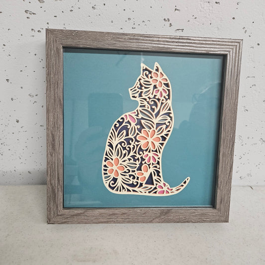 Cat with Flowers Mandala Shadowbox
