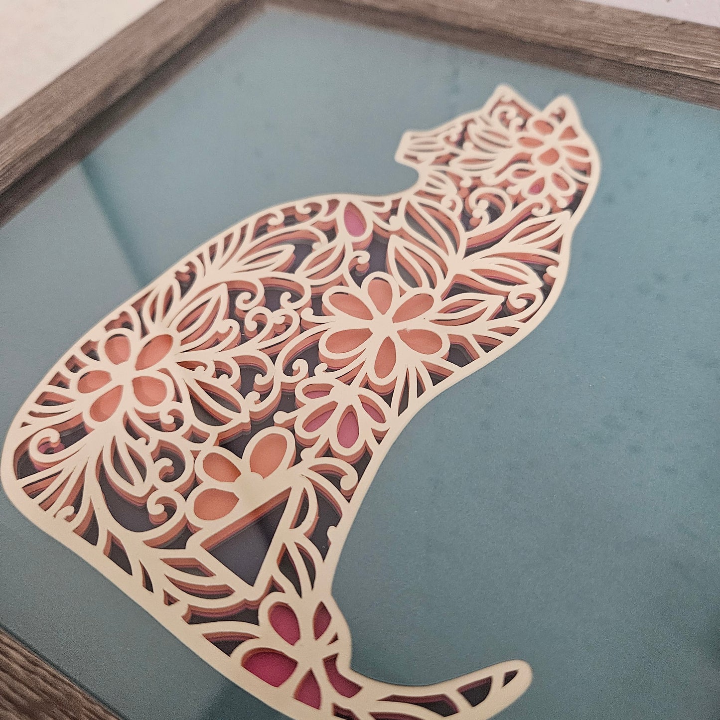 Cat with Flowers Mandala Shadowbox