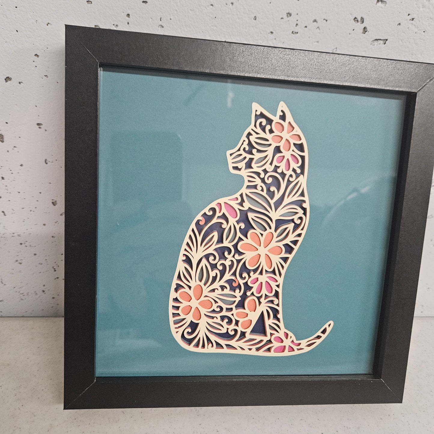 Cat with Flowers Mandala Shadowbox