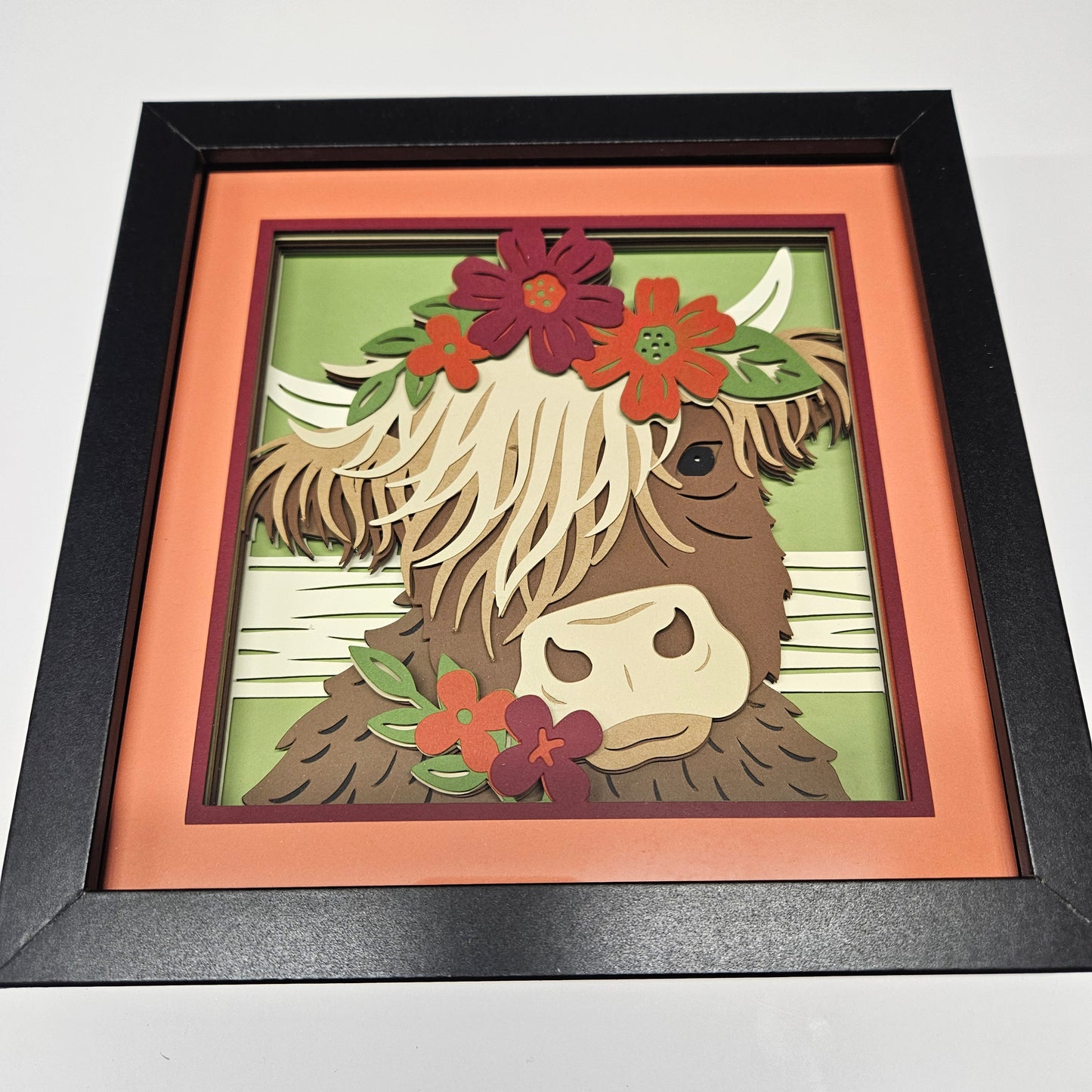 Highland Cow with Flowers Shadowbox