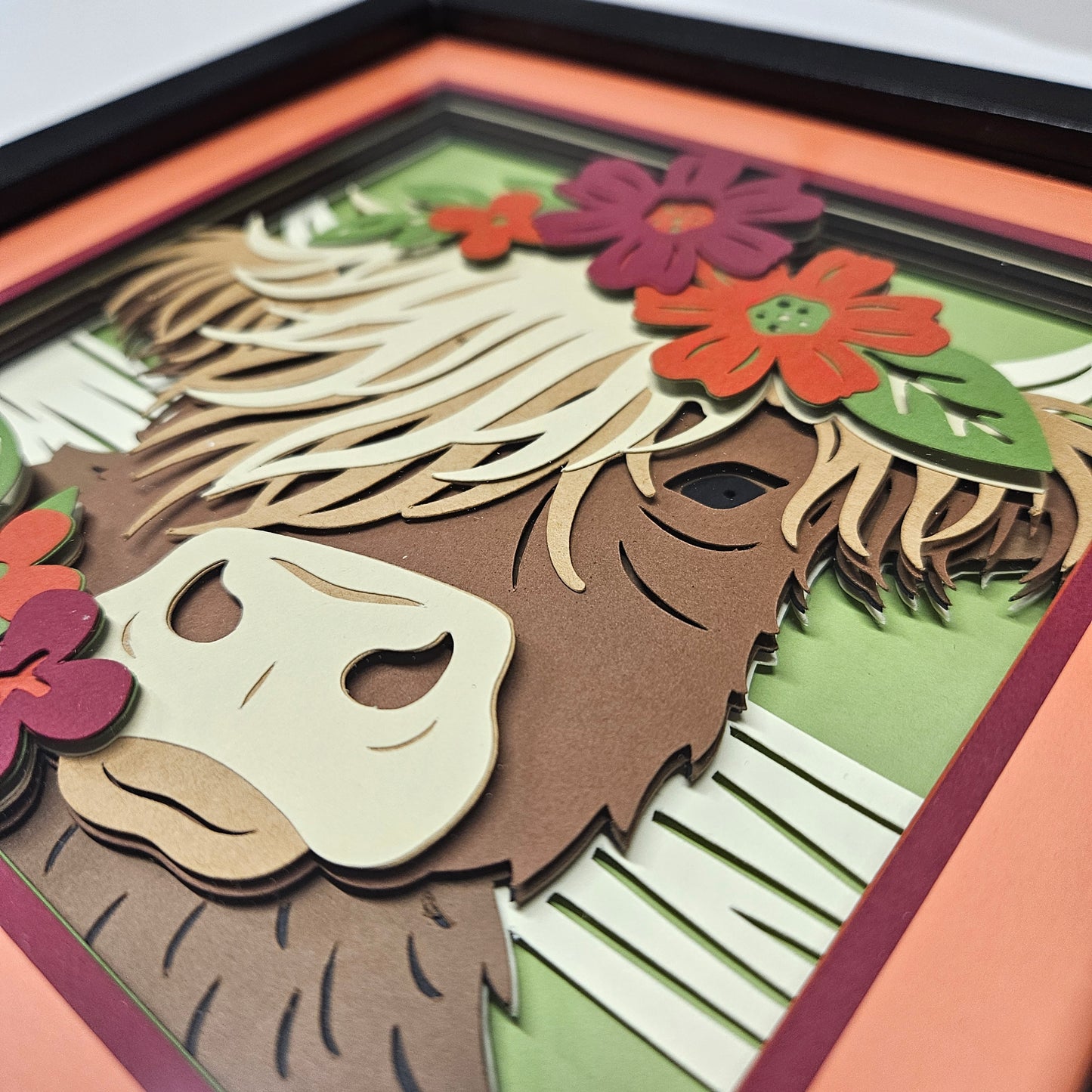 Highland Cow with Flowers Shadowbox
