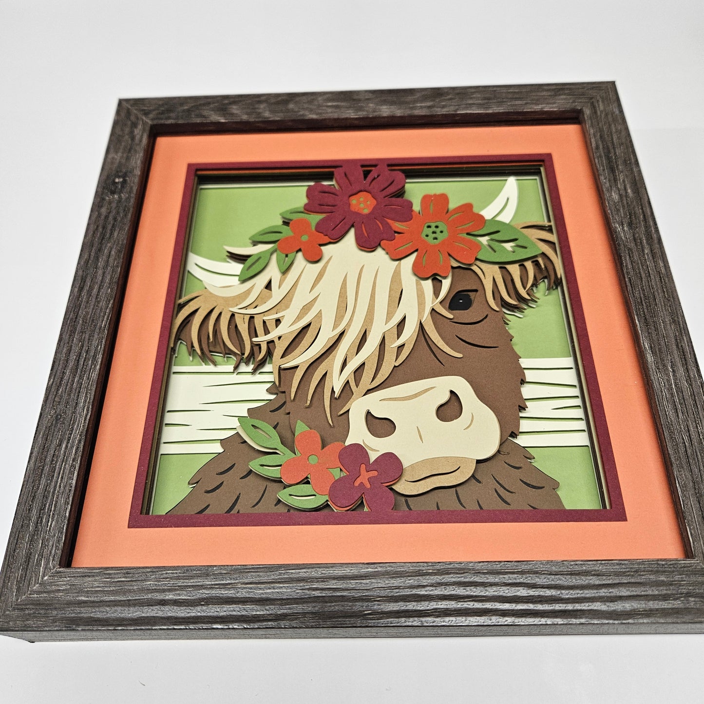 Highland Cow with Flowers Shadowbox